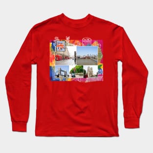 London Collage on Colorful Abstract Background Long Sleeve T-Shirt